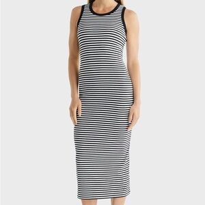 Madewell Ribbed Tank Scoop Midi Dress in Stripe blue white
